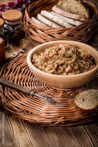 Bigos - stewed cabbage with meat dried mushrooms and smoked sausage.