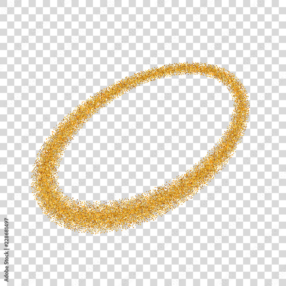 Gold circle. Light glitter effect. Golden ring, isolated white