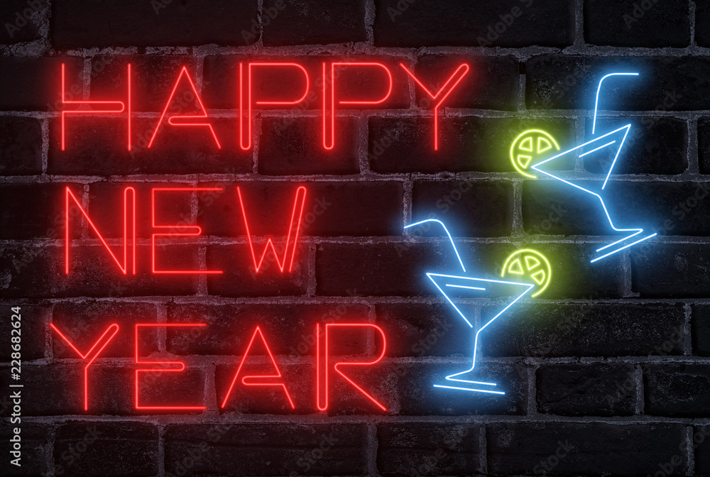 Fototapeta premium New Year celebration concept. Neon fluorescent text