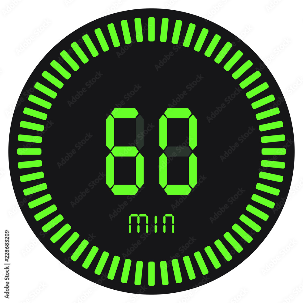 The green digital timer 60 minutes, 1 hour. electronic stopwatch with a  gradient dial starting vector icon, clock and watch, timer, countdown  symbol. Stock Vector | Adobe Stock