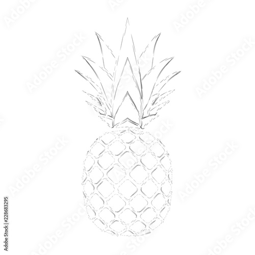 Pineapple grunge with leaf. Tropical exotic fruit isolated white background. Symbol of organic food, summer, vitamin, healthy. Nature logo. Design element silhouette icon. Vector illustration