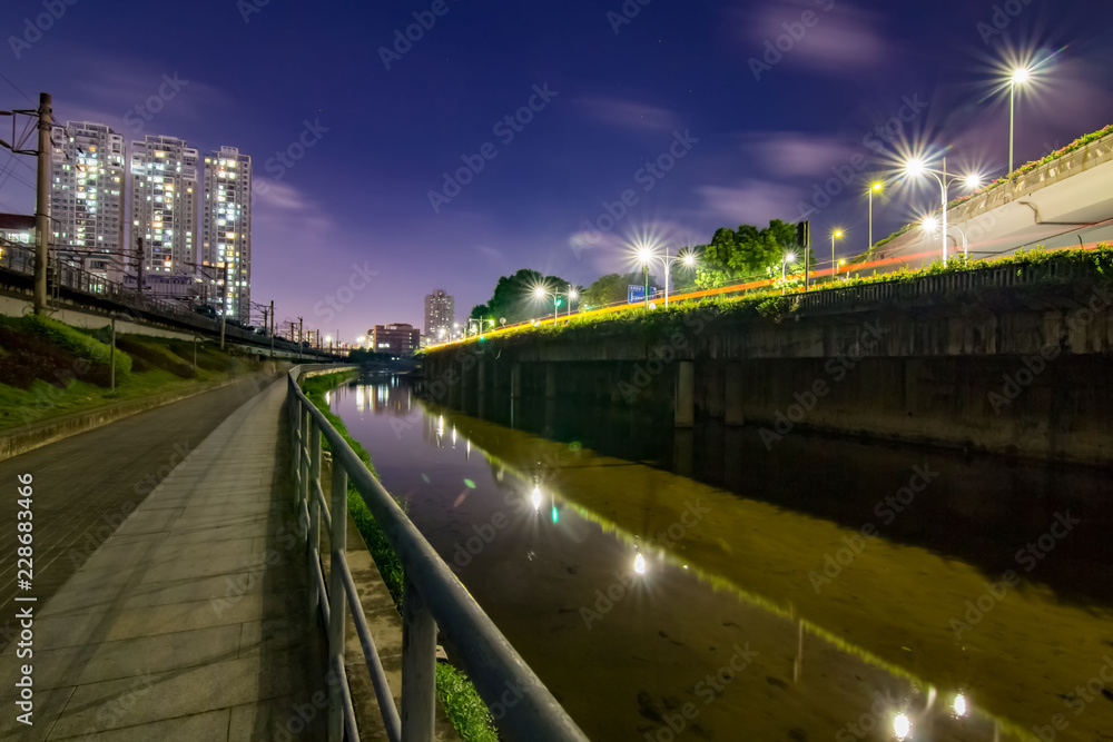 Night view of Buji River in Shenzhen