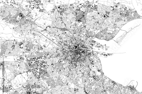 Mappa satellitare di Dublino, Irlanda, strade della città. Stradario e mappa del centro città photo