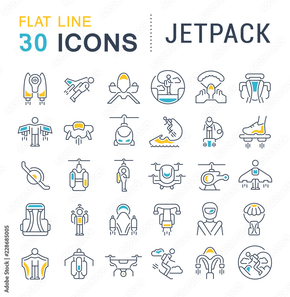 Set Vector Line Icons of Jetpack. Set Vector Line Icons of Jetpack.