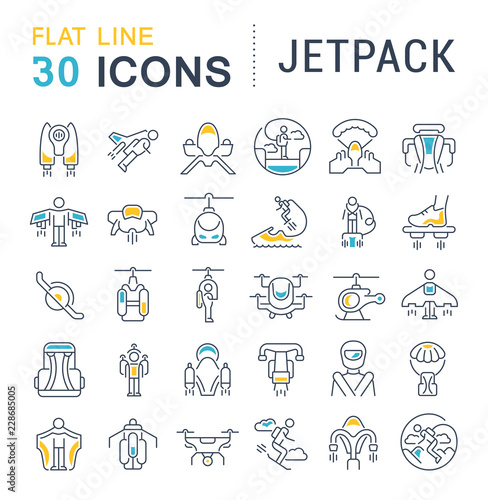 Set Vector Line Icons of Jetpack.