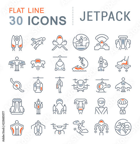 Set Vector Line Icons of Jetpack.