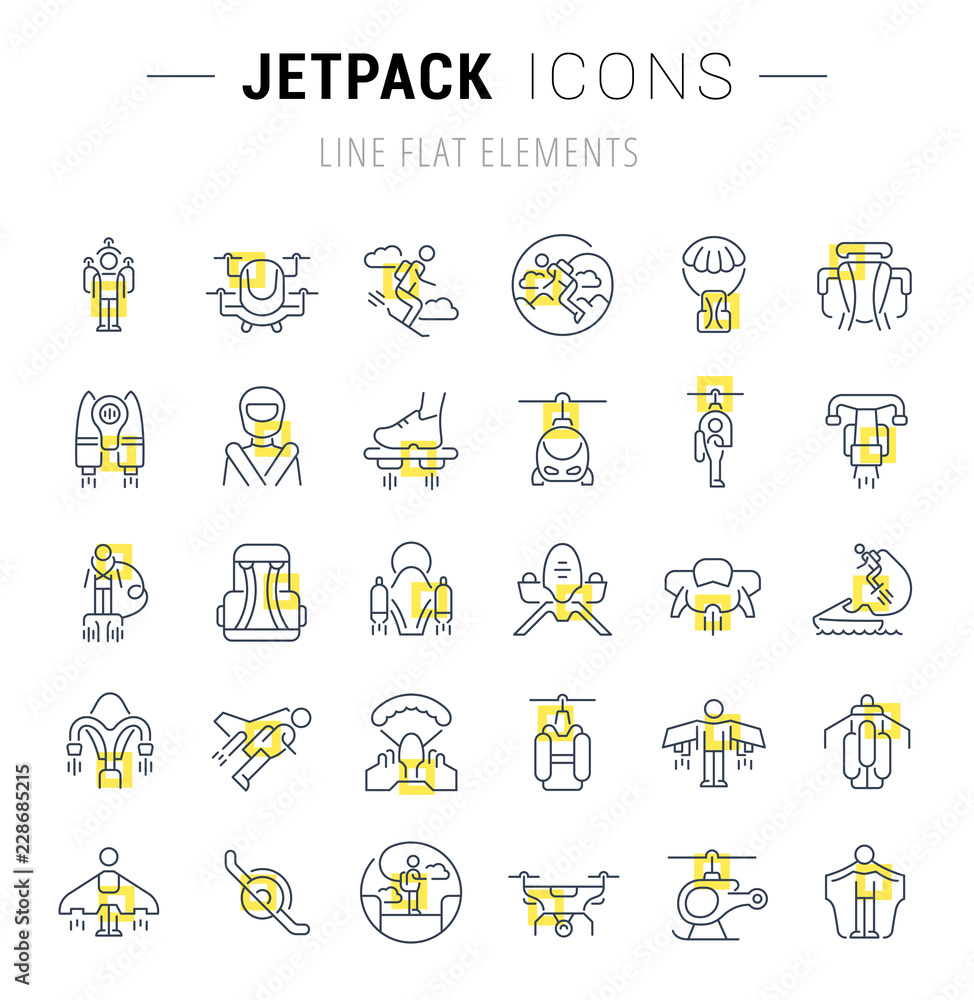 Fototapeta premium Set Vector Line Icons of Jetpack.