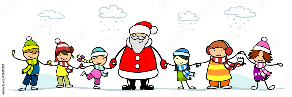 Weihnachtsmann und Kinder zu Weihnachten