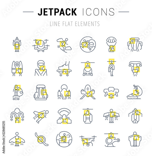 Set Vector Line Icons of Jetpack.