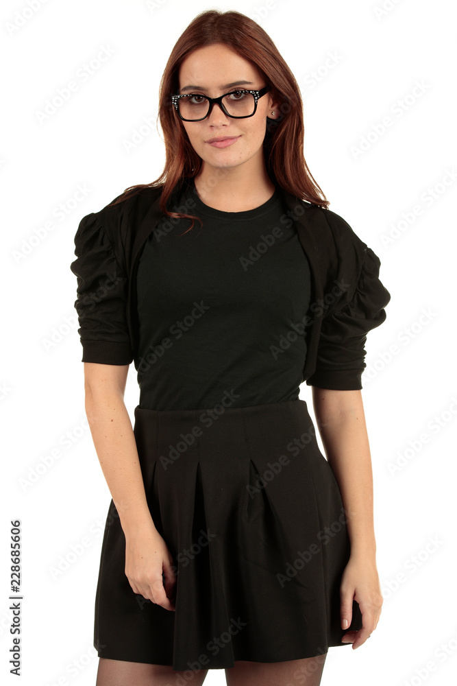 Blank t-shirt mock-up - Cute preppy, fashion geek girl ready for your design Blank t-shirt mock-up - Cute preppy, fashion geek girl ready for your design