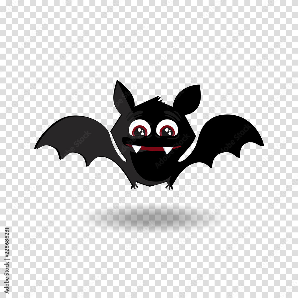 Cute cartoon bat with fangs and red eyes on transparent background. Cute cartoon bat with fangs and red eyes on transparent background.
