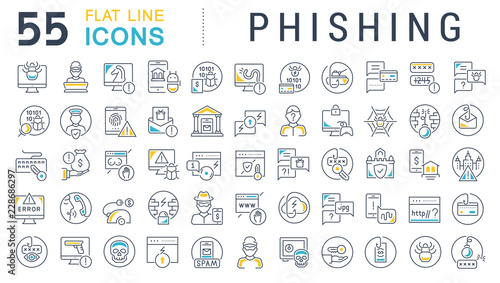 Set Vector Line Icons of Phishing.