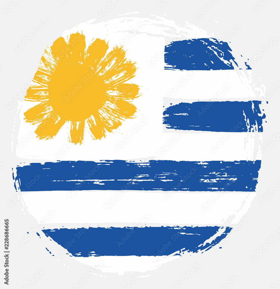 Fototapeta premium Uruguay Circle Flag Vector Hand Painted with Rounded Brush