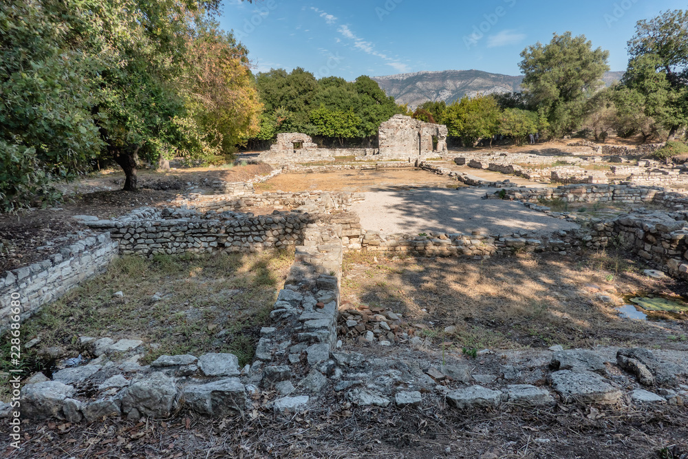 Remnants of homes in  Butrint ancient city in Albania