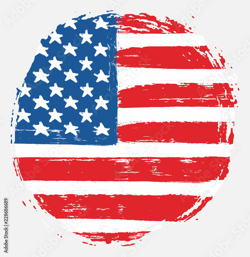 United States of America or USA Circle Flag Vector Hand Painted with Rounded Brush