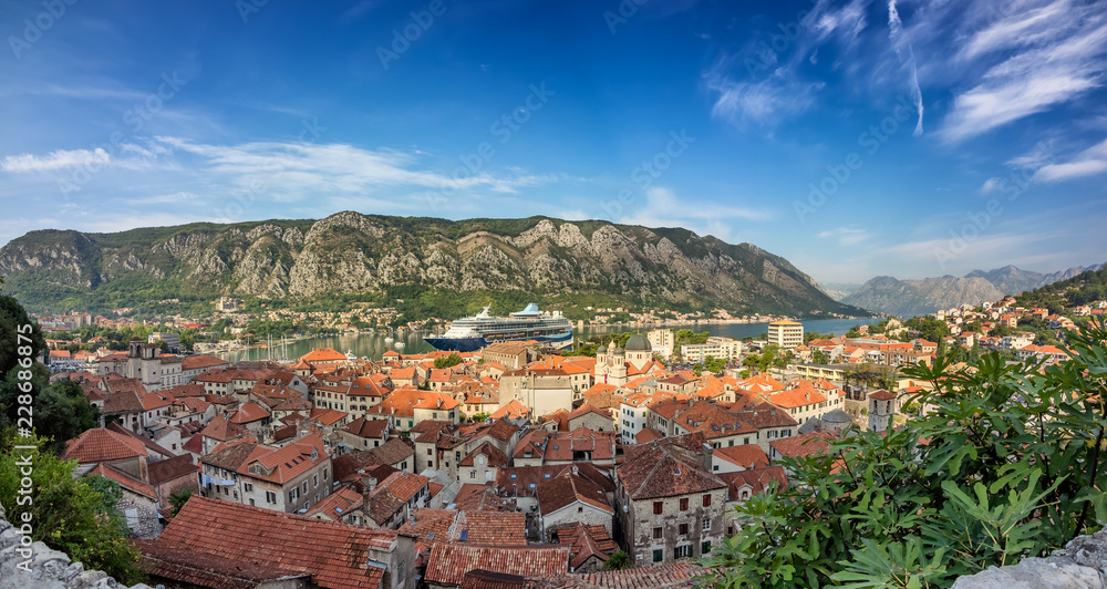Panorama over Kotor bay with harbor  Montenegro