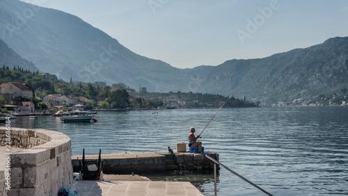 Kotor bay coastline with cruiseships in Montenegro