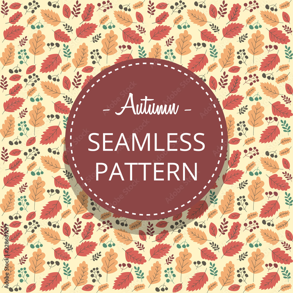 vector flat hand drawn autumn leaf texture seamless pattern in red orange color