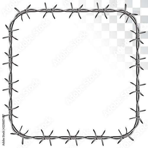 square frame with rounded barbed wire corners. isolated on transparent background