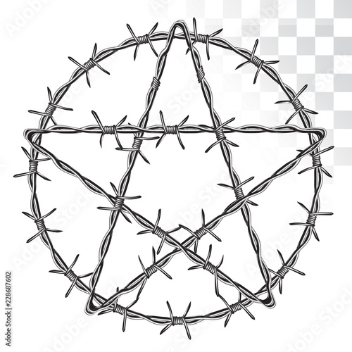 the mystical symbol of the pentagram of barbed wire. isolated on transparent background