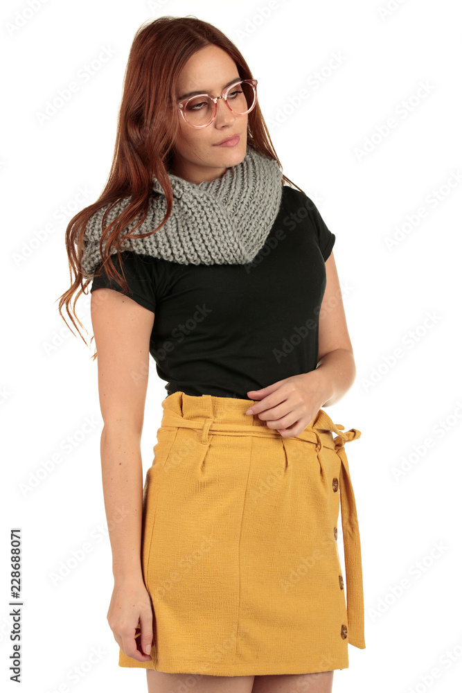 Blank t-shirt mock-up - Cute preppy, fashion geek girl ready for your design Blank t-shirt mock-up - Cute preppy, fashion geek girl ready for your design