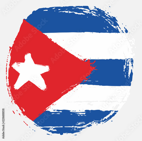 Cuba Circle Flag Vector Hand Painted with Rounded Brush