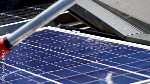 Cleaning solar panels close up