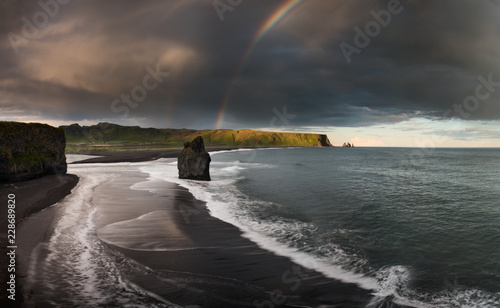 Wallpaper Mural Black Sand Beach Reynisfjara in Iceland. Windy Morning. Ocean Waves. Colorful Sky. Morning Sunset. Torontodigital.ca