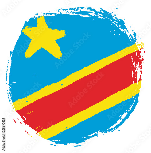 Democratic Republic of the Congo Circle Flag Vector Hand Painted with Rounded Brush