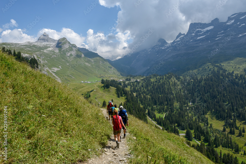 Mountain path at Engstlenalp over Engelberg on the Swiss alps
