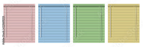 Set of colored horizontal window blinds. Realistic illustration blind curtains.