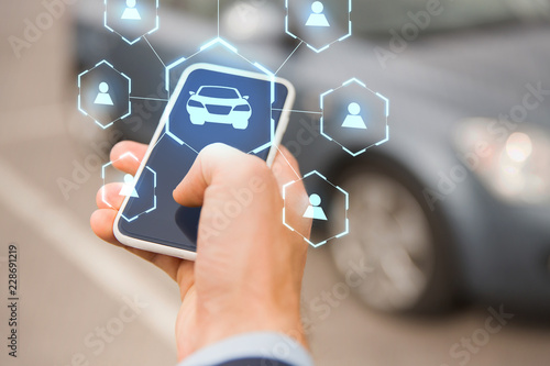 Foto business, transportation and future technology concept - close up of businessman