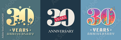 30 years anniversary celebration set of vector icon, logo