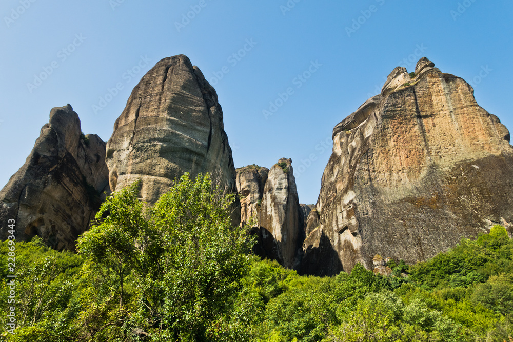 Huge rocks for climbing at Meteora valley near Kalambaka, Thessaly, Greece