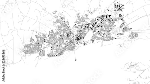 Mappa satellitare di Galway, Irlanda, strade della città. Stradario e mappa del centro città
