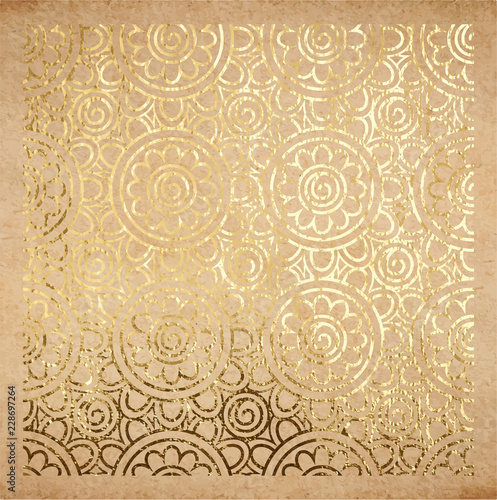 Oriental pattern of geometric flowers in gold foil