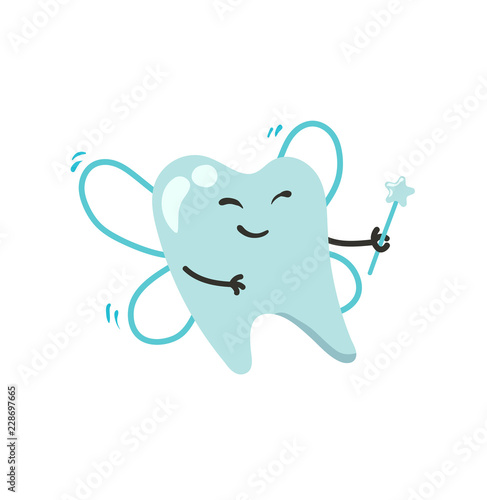 Tooth fairy as tooth with wings and star wand