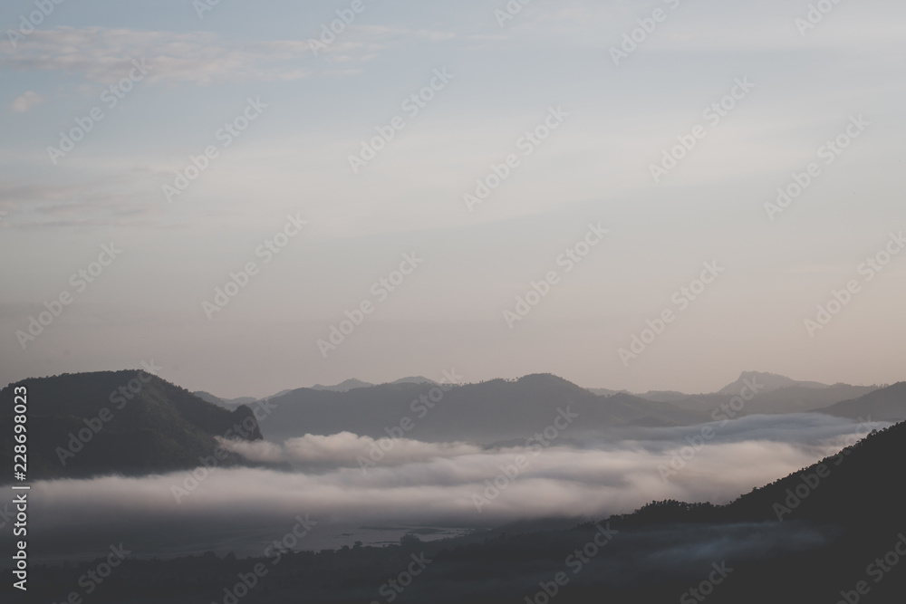 Layer of mountains and mist at morning time, Landscape at thailand high mountain natural wonderful morning. best vacation in long holidays