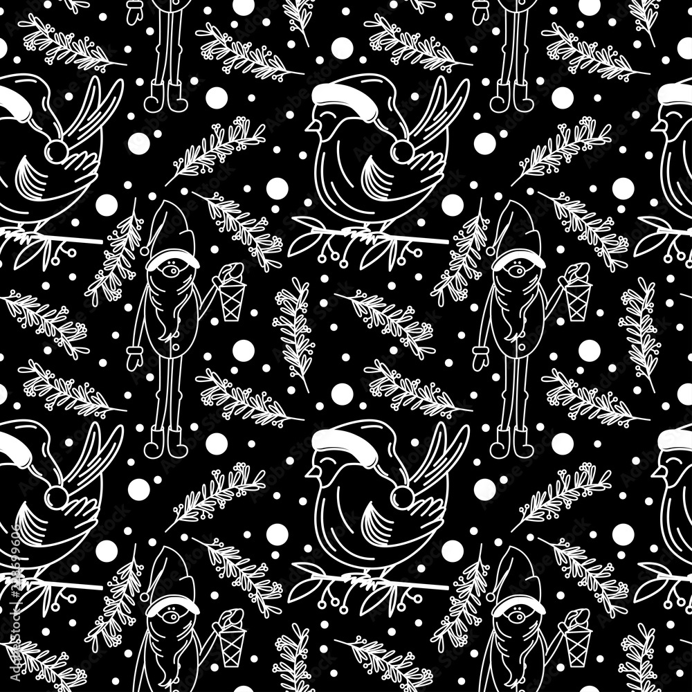 Naklejka premium Doodle linear Christmas seamless pattern in vector