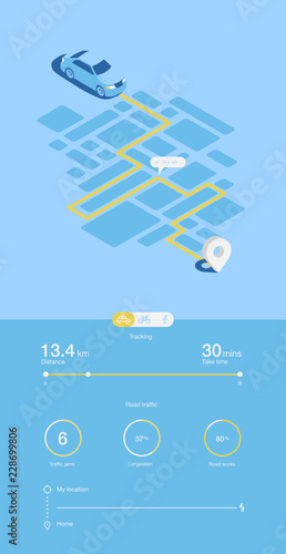 Creative ui ux design of navigate app infographic. Vector illustration.