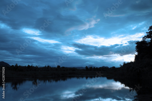  dark blue sky with the river