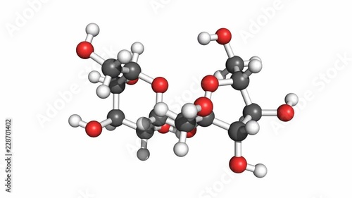 Saccharose molecule, rotating ball-and-stick model, seamless loop