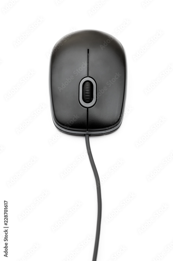 Black computer mouse on white background. Black computer mouse on white background.