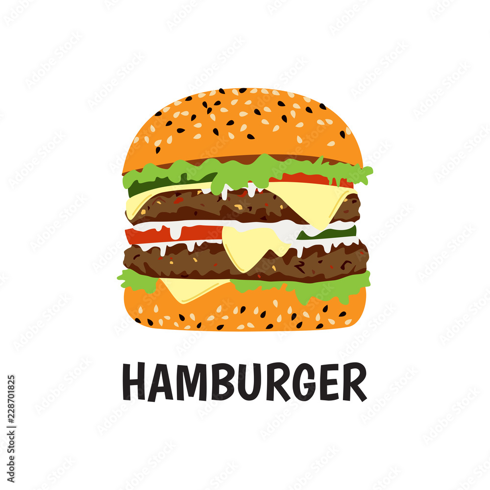 Big hamburger double beef and cheese on white background - Vector illustration Big hamburger double beef and cheese on white background - Vector illustration