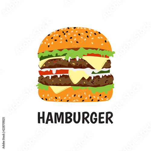 Big hamburger double beef and cheese on white background - Vector illustration