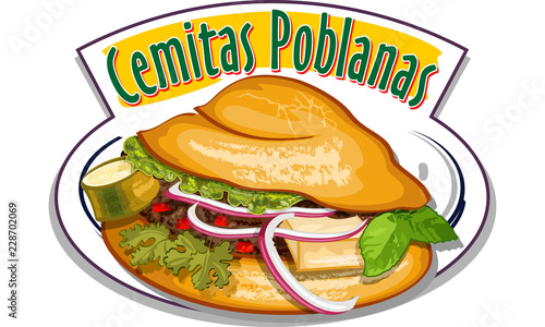 Cemitas poblanas – mexican sandwich - vector
