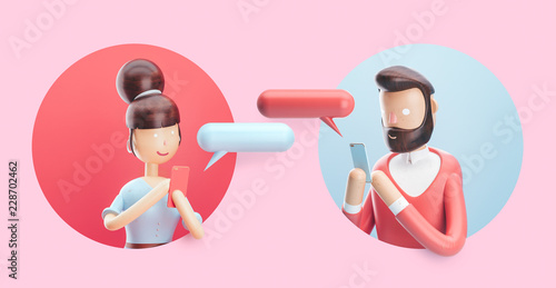 3d illustration. Online chat between a guy and a girl photo