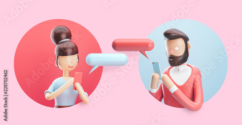 Obraz na plátně 3d illustration. Online chat between a guy and a girl