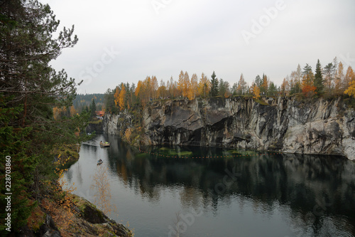 Picturesque autumn landscape in the Karelian mountain park Ruskeala, Russia   © ironstuffy