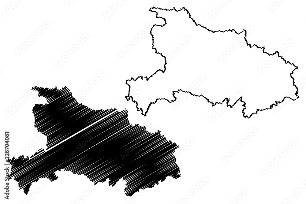 Hubei Province (Administrative divisions of China, China, People's Republic of China, PRC) map vector illustration, scribble sketch Hupeh map